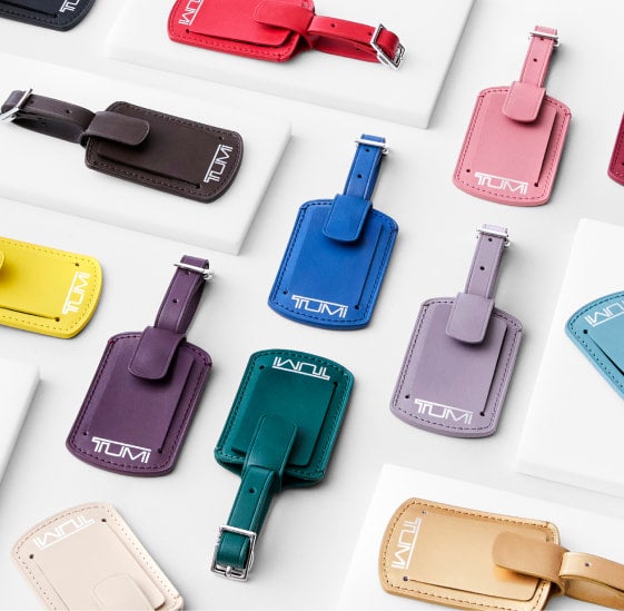 A variety of colorful luggage tags
